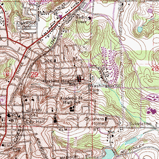 Topographic Map of Oakland Heights Elementary School, AL