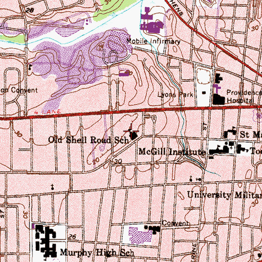 Topographic Map of Old Shell Road Elementary School, AL