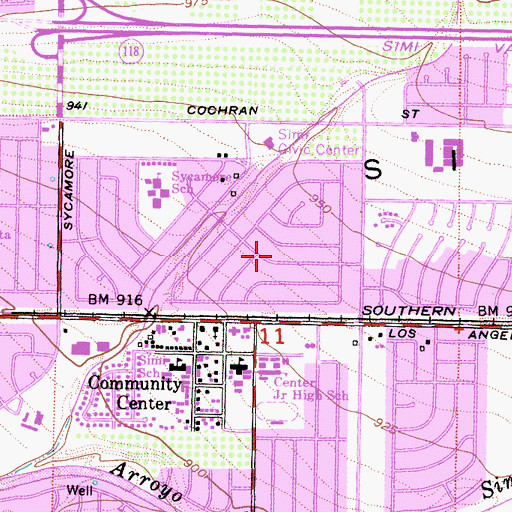 Topographic Map of Simi Valley, CA