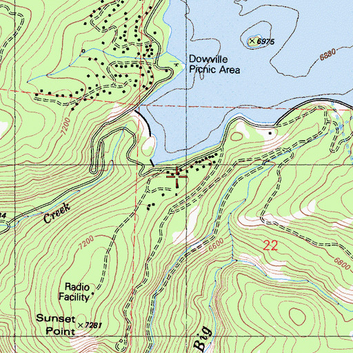 Topographic Map of Lakeview Cottages Resort, CA