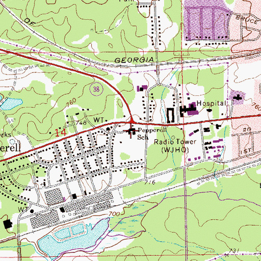 Topographic Map of Pepperell Elementary School, AL