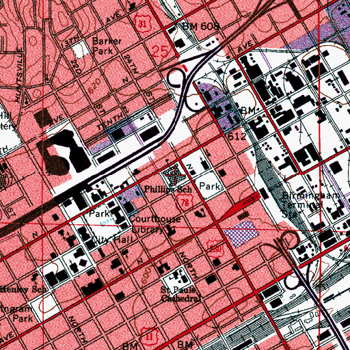 Topographic Map of Phillips High School (historical), AL
