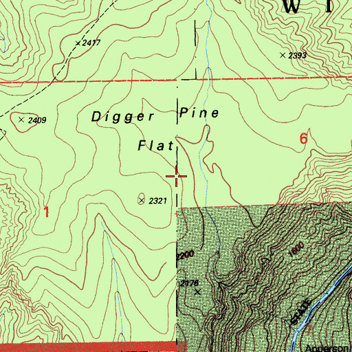 Topographic Map of Digger Pine Flat, CA