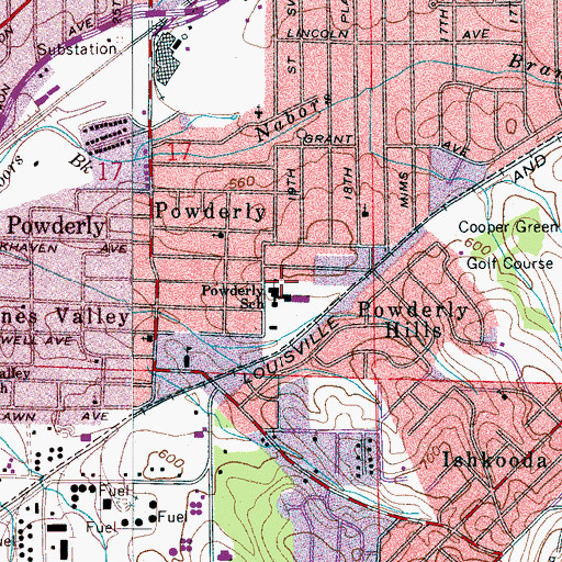 Topographic Map of Powderly Elementary School, AL