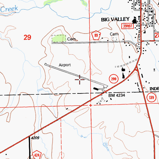 Topographic Map of Adin Airport, CA