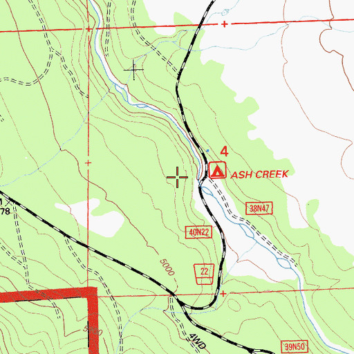 Topographic Map of Ash Creek Campground, CA
