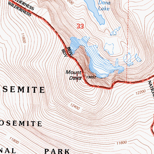 Topographic Map of Mount Dana, CA