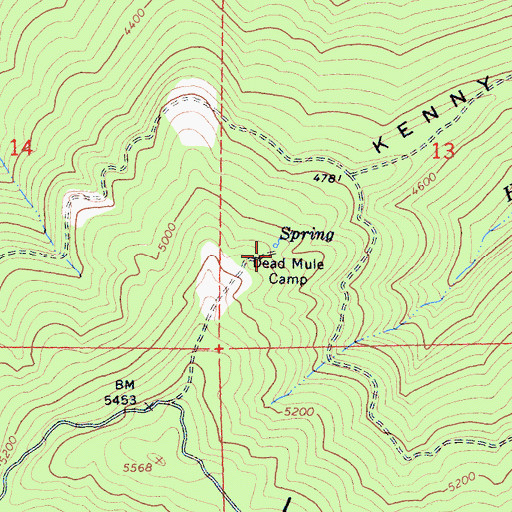 Topographic Map of Dead Mule Camp, CA