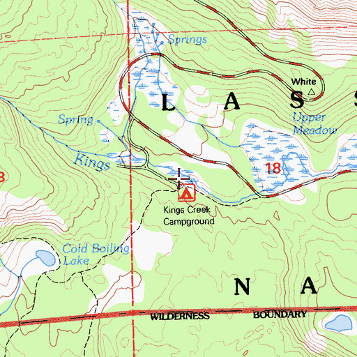 Topographic Map of Kings Creek Campground (historical), CA
