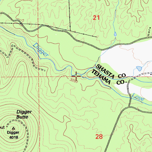 Topographic Map of Love Branch, CA