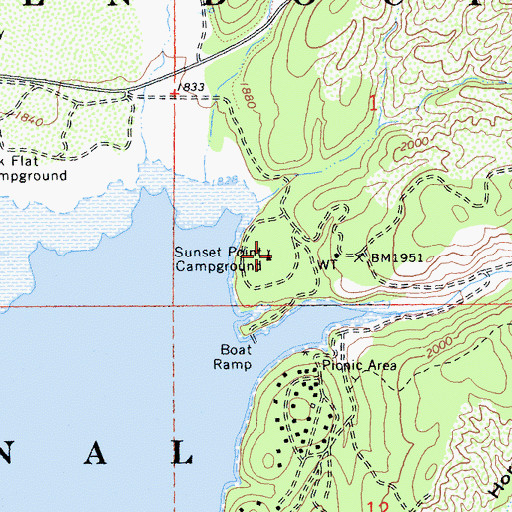 Topographic Map of Sunset Point Campground, CA