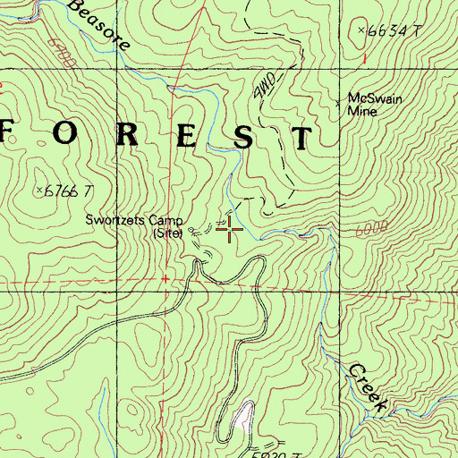 Topographic Map of Swortzets Camp, CA