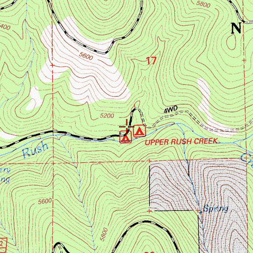 Topographic Map of Upper Rush Creek Campground, CA