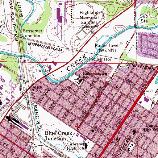 Topographic Map of Roberts Town Elementary School, AL