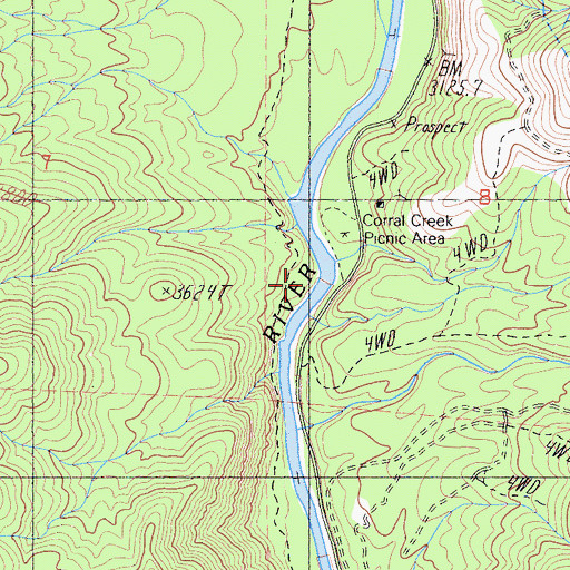 Topographic Map of Corral Creek Campground, CA