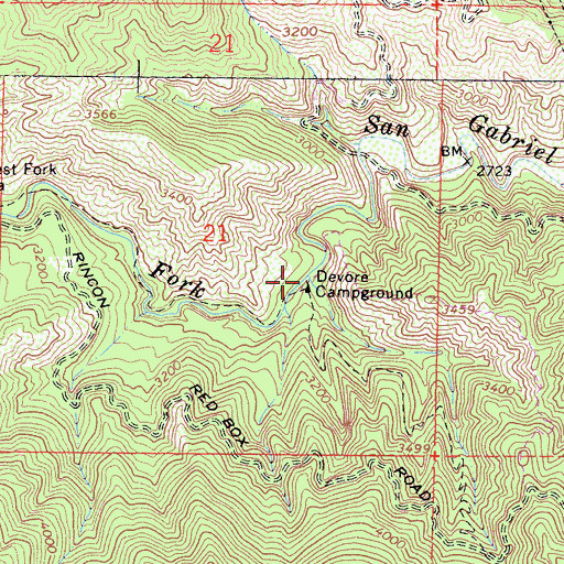 Topographic Map of Devore Campground, CA