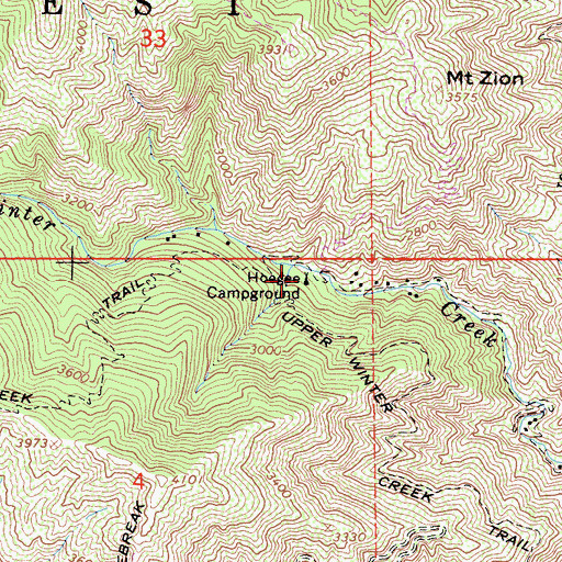 Topographic Map of Hoegee Campground, CA