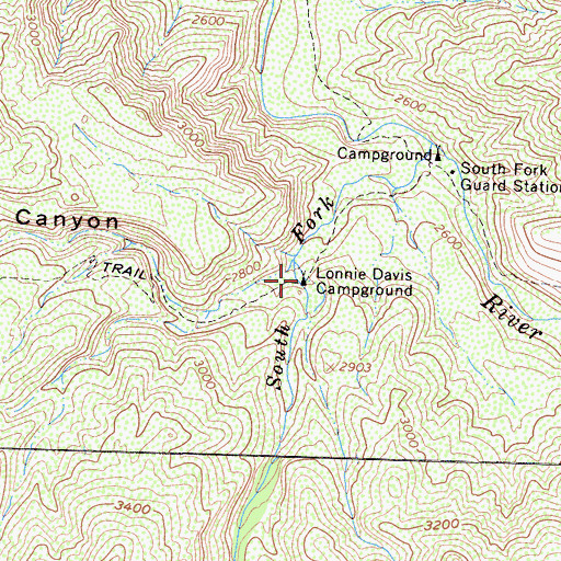 Topographic Map of Lonnie Davis Campground, CA