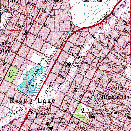Topographic Map of Robinson Elementary School, AL