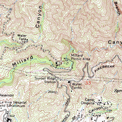 Topographic Map of Millard Picnic Area, CA