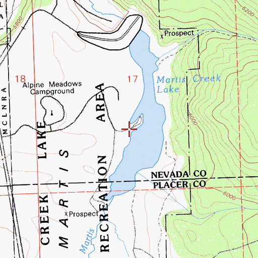 Topographic Map of Martis Creek Lake, CA