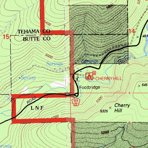 Topographic Map of Cherry Hill Campground, CA