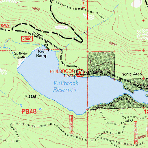 Topographic Map of Philbrook Lake Campground, CA