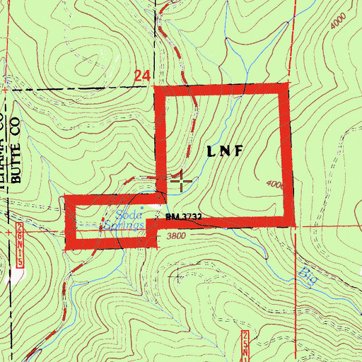 Topographic Map of Soda Springs Campground, CA