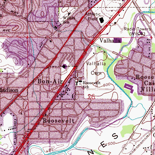 Topographic Map of Roosevelt Elementary School, AL