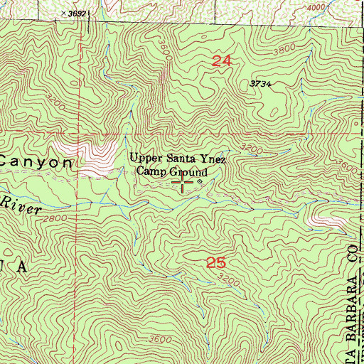 Topographic Map of Upper Santa Ynez Camp Ground, CA