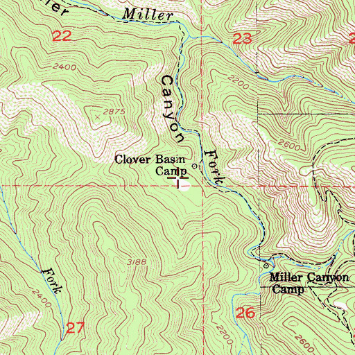 Topographic Map of Miller Canyon Rustic Campsite, CA