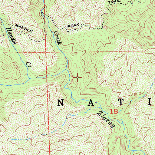 Topographic Map of Zigzag Rustic Campsite, CA