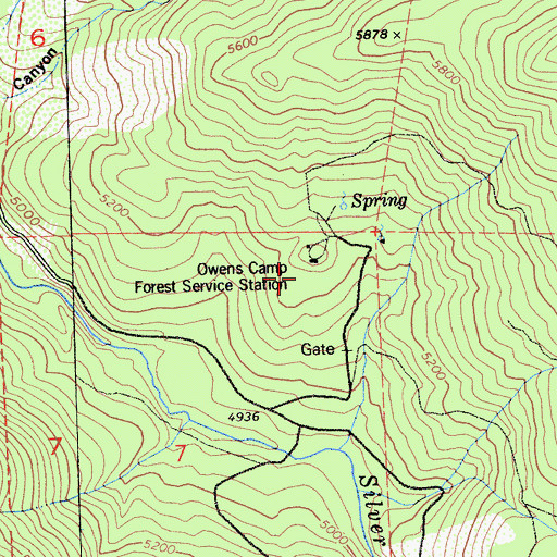 Topographic Map of Owens Camp Forest Service Station, CA
