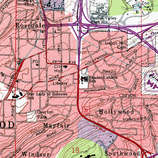 Topographic Map of Shades-Cahaba Elementary School, AL