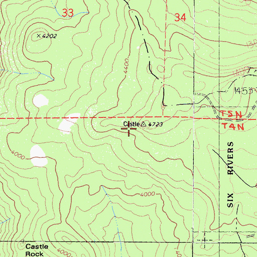 Topographic Map of Castle Rock, CA