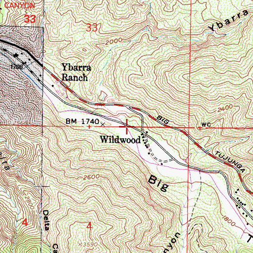 Topographic Map of Wildwood Picnic Area, CA
