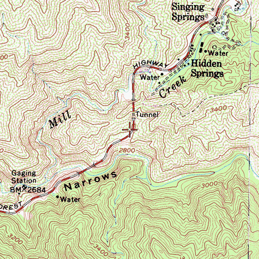 Topographic Map of Hidden Springs Picnic Area, CA