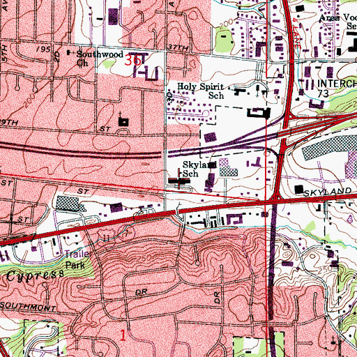 Topographic Map of Skyland Elementary School, AL