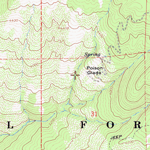Topographic Map of Poison Glade Recreation Site, CA
