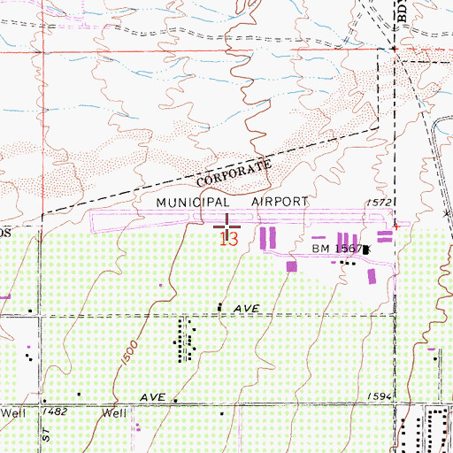 Topographic Map of Redlands Municipal Airport, CA