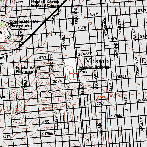 Topographic Map of Ascension Lutheran Church, CA