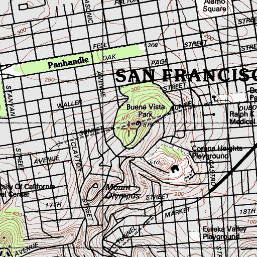 Topographic Map of Buena Vista Heights, CA