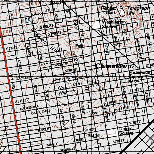 Topographic Map of Cable Car Barn and Museum, CA