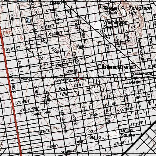 Topographic Map of Cable Car Barn and Museum, CA