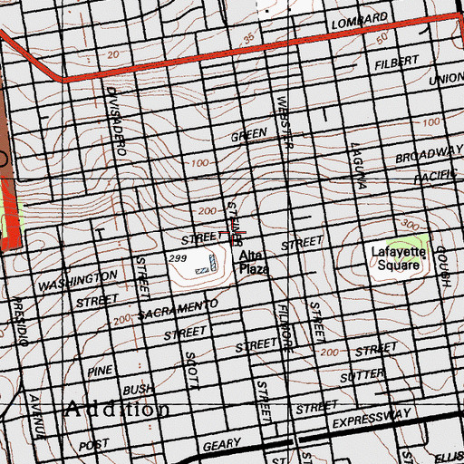 Topographic Map of Calvary Presbyterian Church, CA