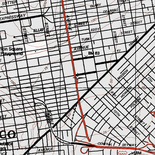 Topographic Map of Central Emergency Hospital, CA