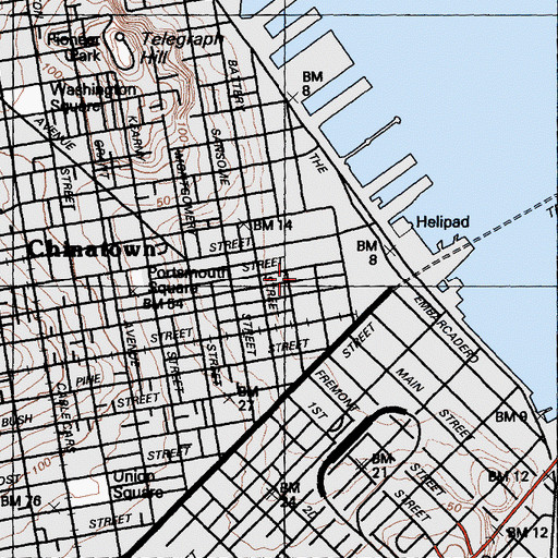 Topographic Map of Central Wharf (historical), CA