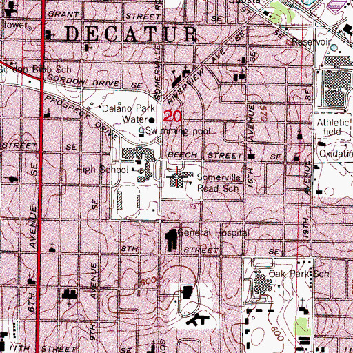 Topographic Map of Somerville Road Elementary School, AL