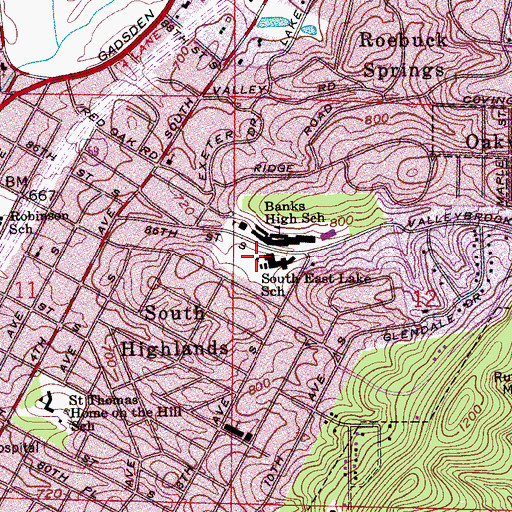 Topographic Map of South East Lake Middle School, AL