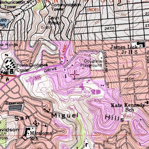 Topographic Map of Diamond Heights Village, CA
